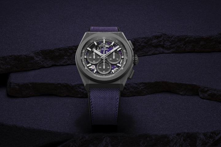 With the Defy 21 Ultraviolet, Zenith has decided to give its El Primero 21 chronograph calibre, which beats at a record frequency of 50 Hz, a purple makeover. Purple is the colour with the highest frequency: beyond that, there is only invisible ultraviolet light...