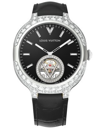 Watch Louis Vuitton Tambour Monogram Blossom Tourbillon  Tambour Monogram  Q1HB00 White Gold - Diamonds - Alligator strap