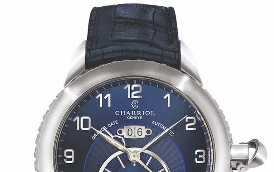 Charriol's Grande Date GMT in striking ocean blue