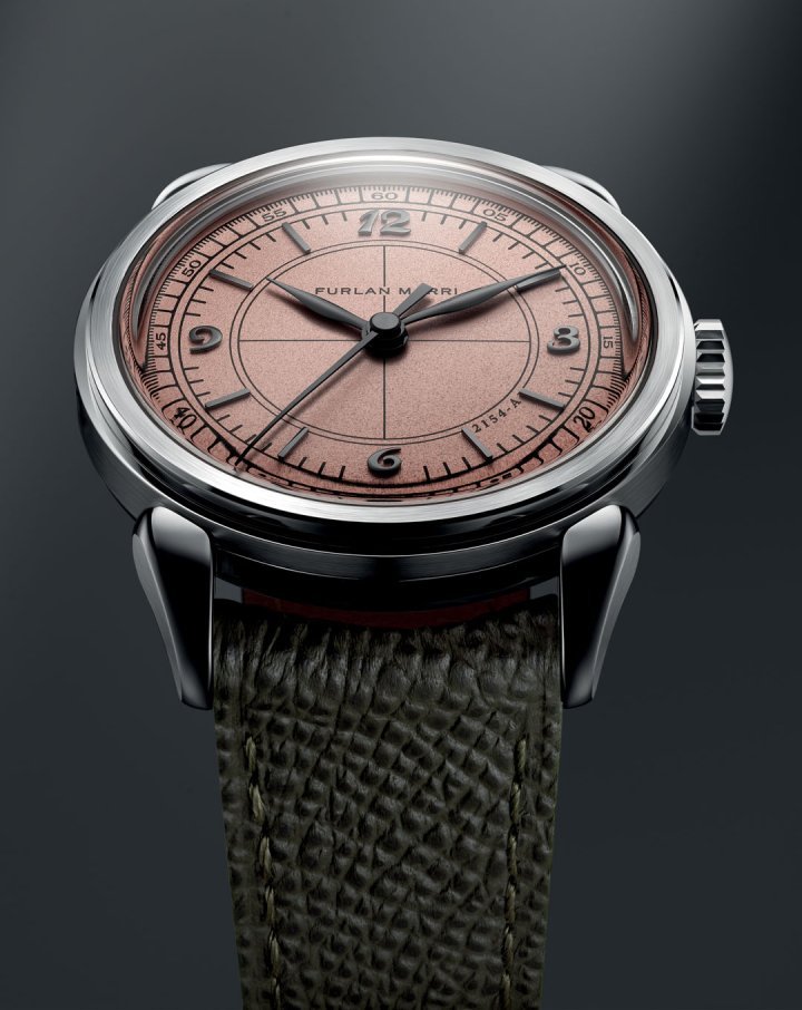 Driven by the G100 movement by La Joux-Perret, the elegant Salmon Sector, priced at CHF 1,250, is among Furlan Marri's most popular models.