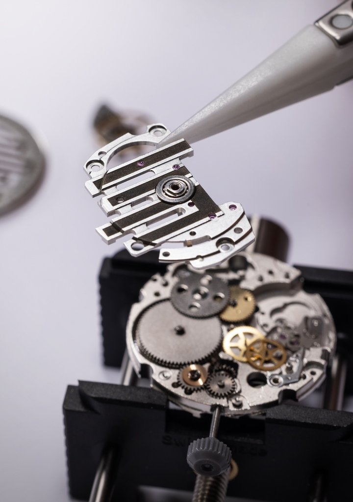 The screws for the balance bridge, oscillating weight and going train bridge are custom-made with an hexagonal head: a subtle reference to France's geographic contours.
