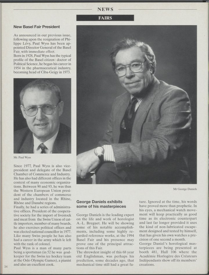 An article about George Daniels in Europa Star n°203 (1/1994) 
