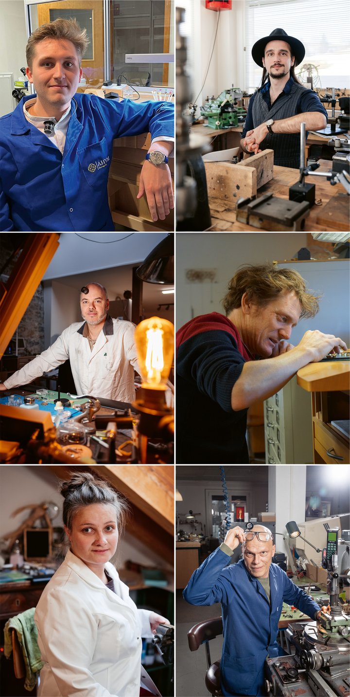 Some of the new “watchmakers at the window”. From left to right and top to bottom: Alexandre Hazemann, Julien Tixier, Olivier Mory, Luc Monnet, Shona Taine, Sylvain Pinaud.