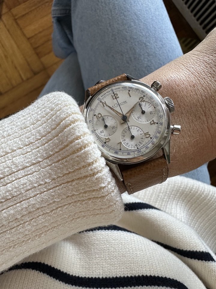 The 1950s Jaeger-LeCoultre chronograph that Zoe Abelson purchased for herself when her career began to take off