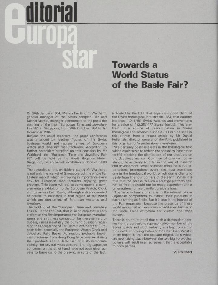 The globalization of the fair underway in the 1980s (Europa Star n°2/1984)