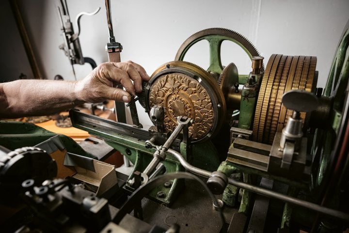 A rare “tapestry” guillochage machine