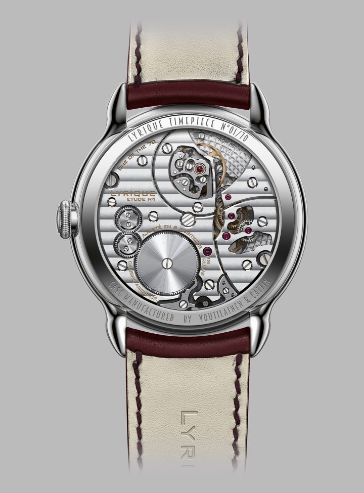 The magnificently finished AGH-6801. A small cut-out in the baseplate shows the AgenEse second wheel. Spring-like elastic teeth prevent slippage, ensuring seamless transition of power from the mainspring to the eccentric seconds hand. The AgenPit regulator uses a rotational movement to modify the effective length of the balance spring for fine adjustment.