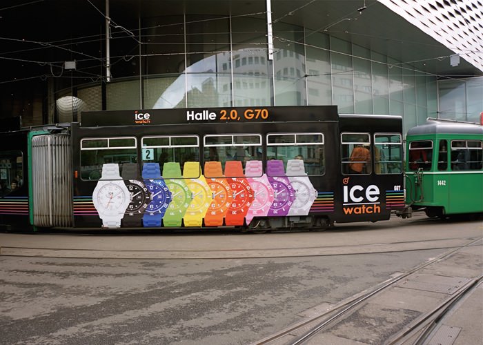 An Ice-Watch tram in Basel