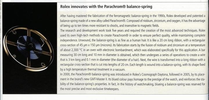 Made of niobium and zirconium, the Parachrom® balance spring is an exclusive Rolex technology.