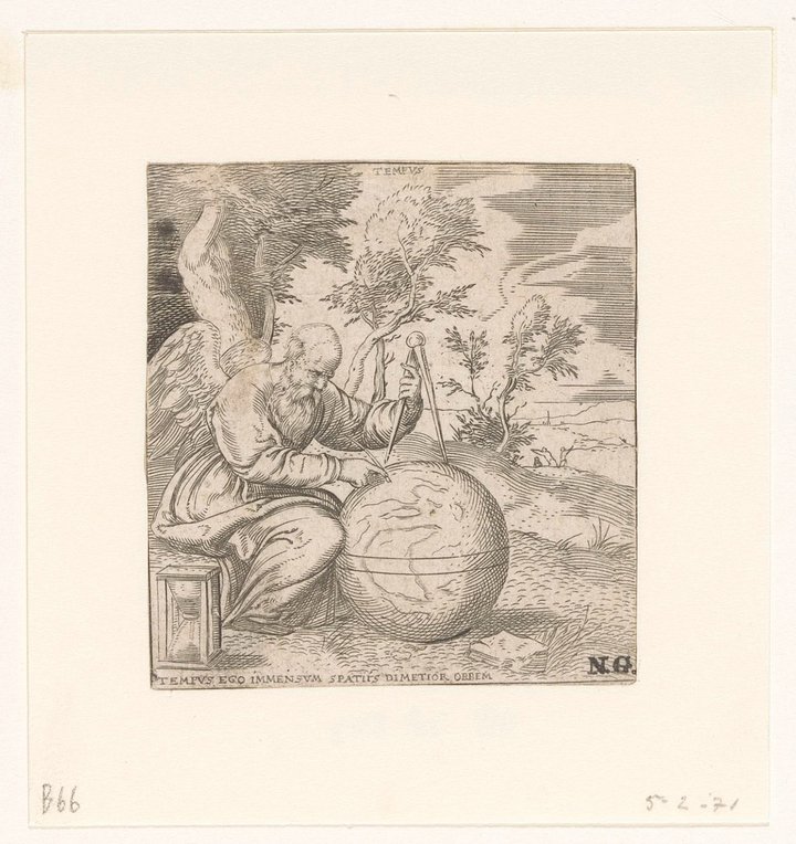 Time as an old man with a compass, globe and hourglass, attributed to Francesco Salviati (1533-1567)