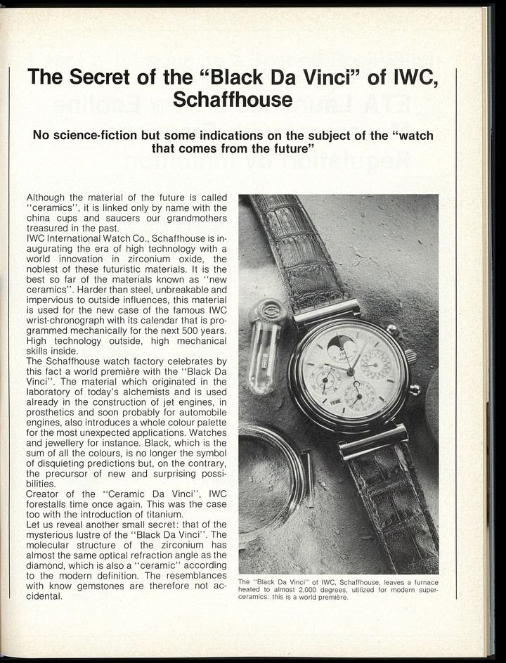 In 1986, IWC unveils a new material, zirconium oxide, for its Da Vinci.