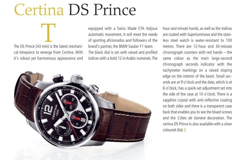 Certina DS Prince published in Europa Star in 2009