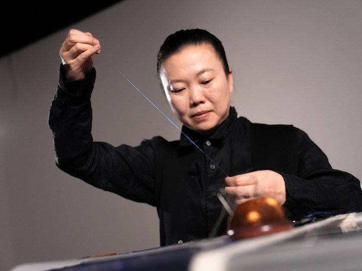In Wang Limin's atelier, where the strap of the Luo River Automaton was entirely hand-embroidered.