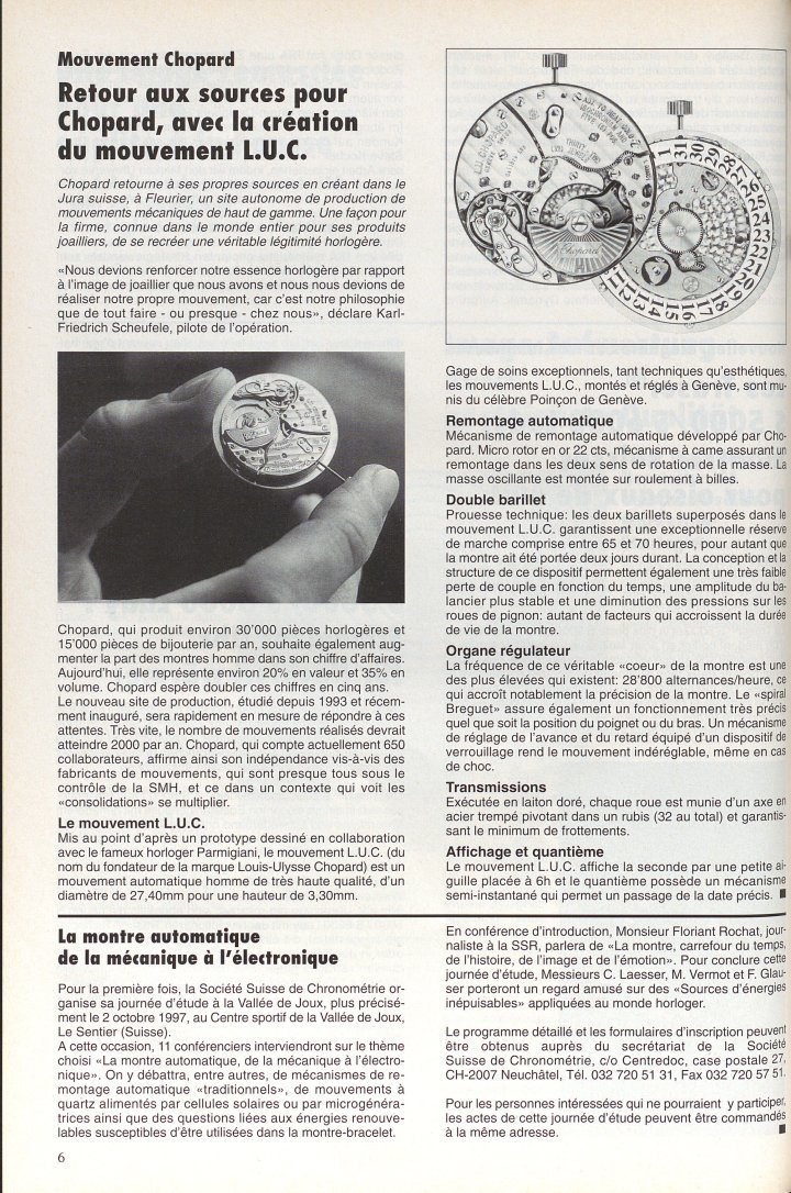 The L.U.C. movement gave Chopard greater independence and the means to upgrade its production (1997 archive).