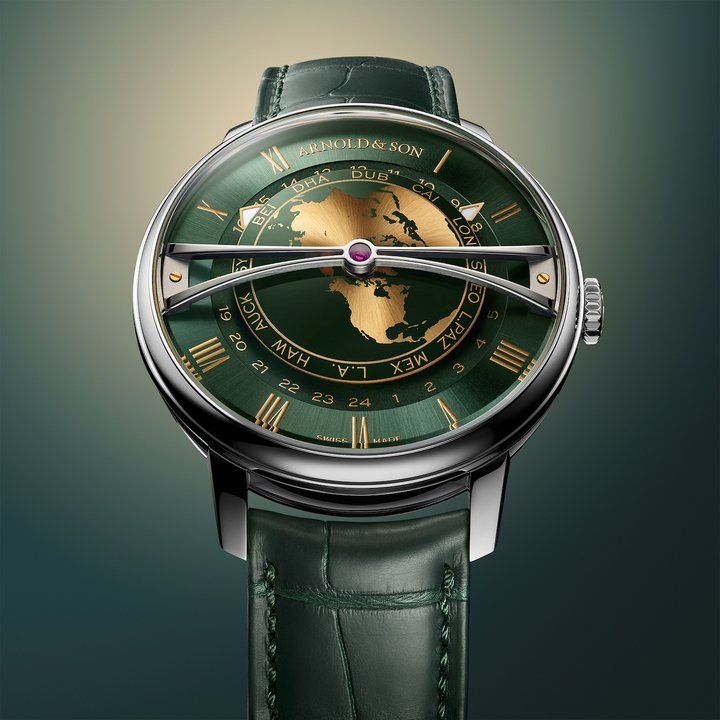 Arnold & Son presents the Globetrotter 42 Steel in Strand Blue & Greenwich Green
