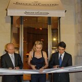 Diane Kruger (Centre), Guillain Maspetiol (Left), Director General France of Jaeger-Le Coultre, and Jerome Lambert, CEO of Jaeger-LeCoultre, prior to cutting the ribbon at Jaeger-LeCoultre Vendome Boutique Opening in Paris