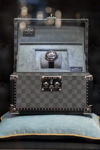 A watch on display in the new Louis Vuitton watch and jewellery store on Place Vendôme, Paris
