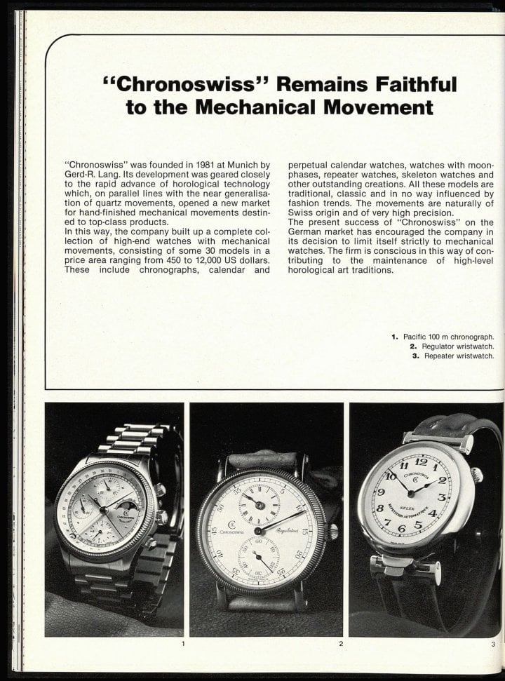 In the years of doubt about the future of watchmaking, Chronoswiss was one of the brands betting on the resilience of the mechanical watch. At the end of the 1980s, its founder Gerd-Rüdiger Lang bought the stock of Marvin calibres that form the basis of the Lang 1943 project today.