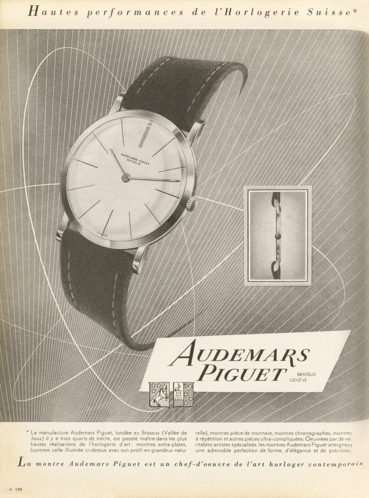 Thin is beautiful. An advertisement for the Calibre 2003 ultra-thin watch from 1958 in the Journal Suisse d'Horlogerie