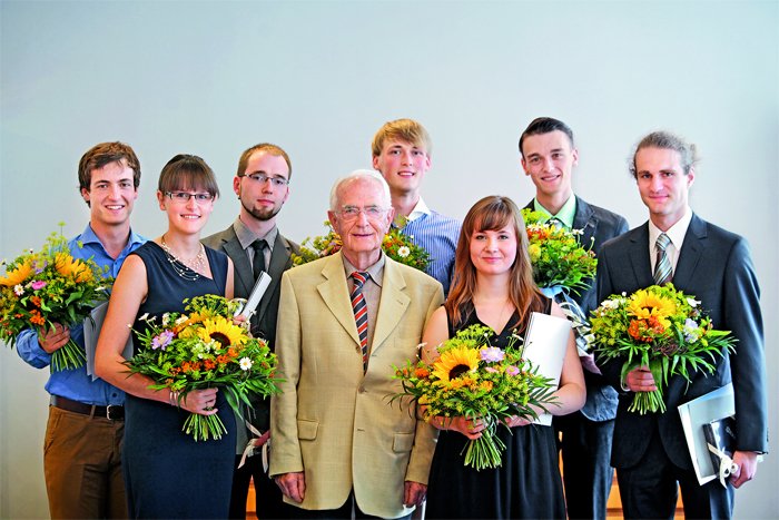 Company founder Walter Lange shares the excitement as seven graduates of the Lange Watchmaking School receive their diplomas.