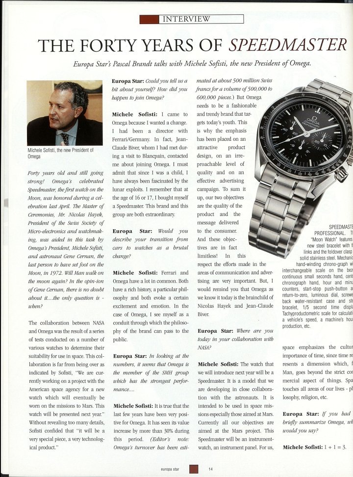  Pascal Brandt's article on the Speedmaster's 40th anniversary, published in 1997 in Europa Star. A quarter of a century later, Brandt asks what is (and isn't) an icon: a concept that has spread through the industry.