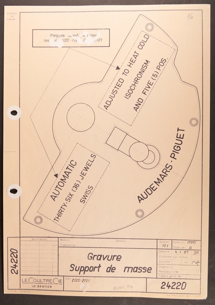 One of the original plans: that of the rotor of Calibre 2120