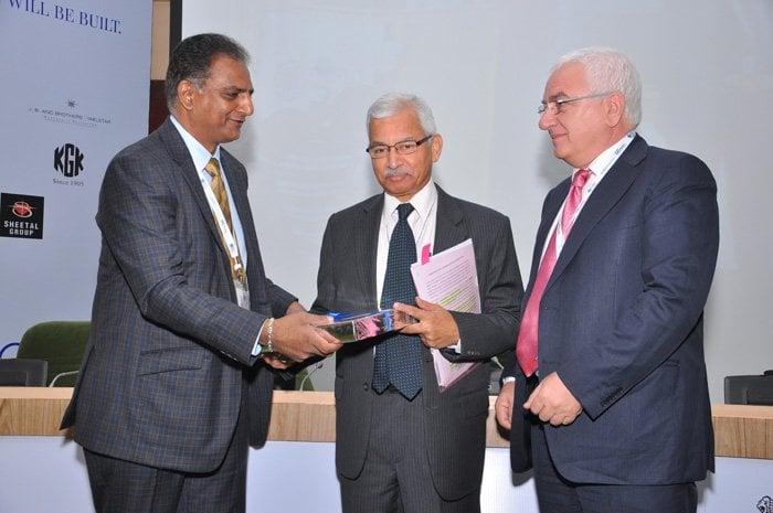 Mr. Vipul Shah Chairman of GJEPC, Mr. Rajeev Khera Commerce Secretary and Mr. Alex Popov Chairman & CEO of the World Diamond Mark Foundation