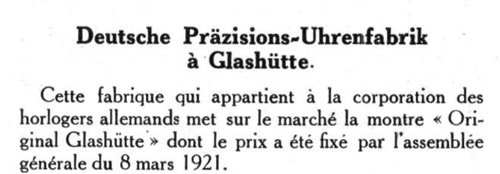Excerpt from the Journal Suisse d'Horlogerie in 1921.
