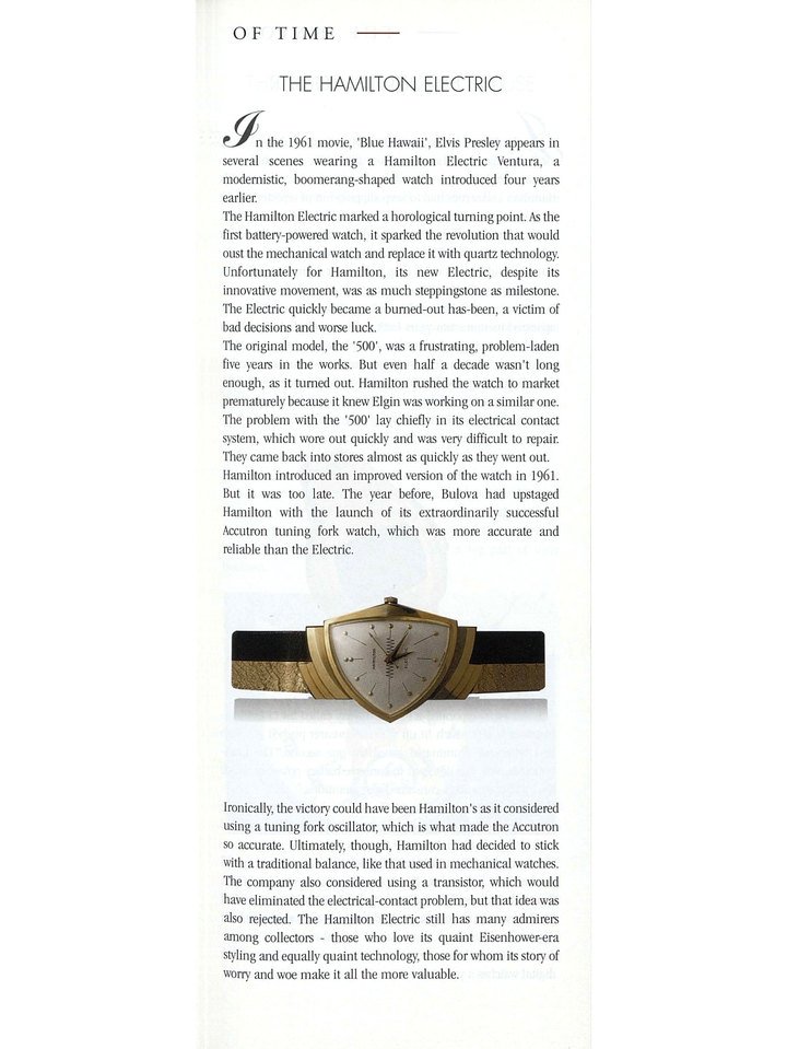 Hamilton Electric Ventura and its striking “boomerang-shaped” case (as featured in Europa Star, n°238, 2000)