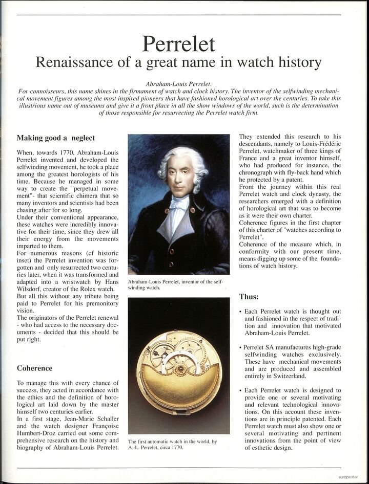 As early as 1995, Jean-Marie Schaller appeared in the pages of Europa Star, already in connection with the revival of a legendary name: Abraham-Louis Perrelet. Since then, the relaunch of brands bearing great historical names has multiplied throughout the watch industry - further testament to the creator's intuition.