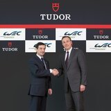 Pierre Fillon, President of Automobile Club de l'Ouest (ACO), left, and Philippe Peverelli, Managing Director of Montres Tudor SA.