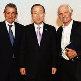 From Left to Right: Omega President Stephen Urquhart, U.N. Secretary-General Ban Ki-moon & Film Director Yann Arthus-Bertrand 