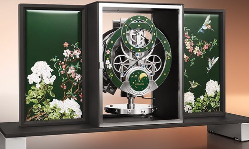 Jaeger-LeCoultre Atmos Enamel Colibris and Atmos Wood Marqueterie