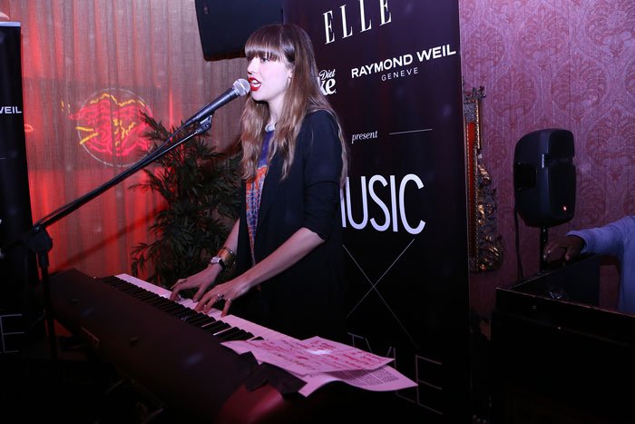 Diane Birch wearing a Raymond Weil “Noemia” timepiece