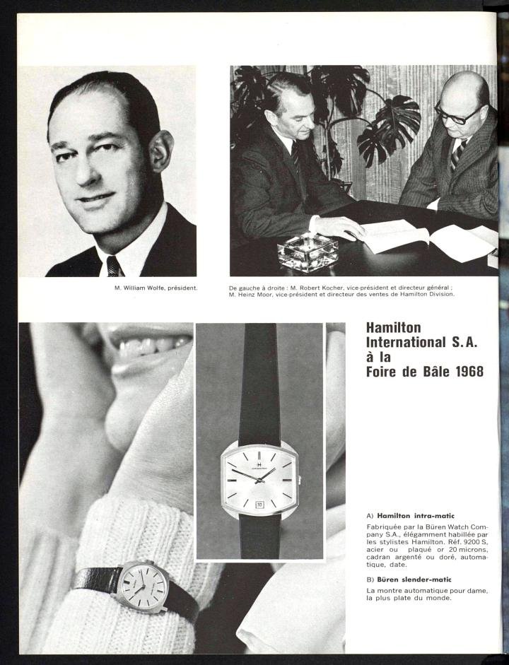 The Hamilton Intra-Matic collection at the Basel Fair in 1968. Published in Europa Star Magazine 4/1968. 