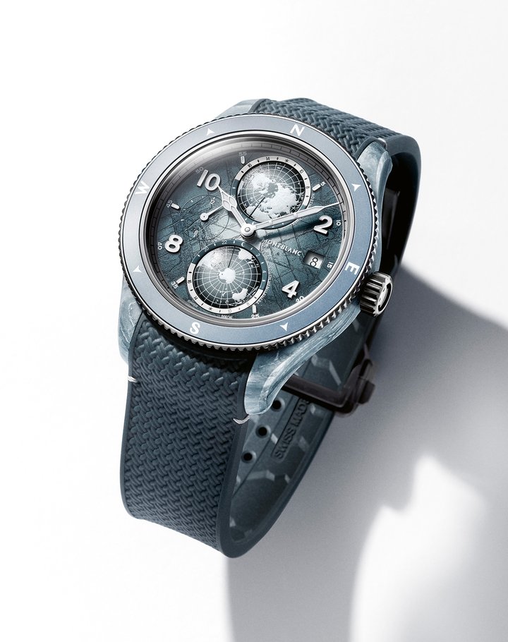 This new model's icy theme is expressed on the dial with a blue-green and light grey sfumato glacier pattern that was created using a special gratté-boisé technique. This time-consuming process takes four times longer than a standard dial to complete and requires over 30 separate steps. 