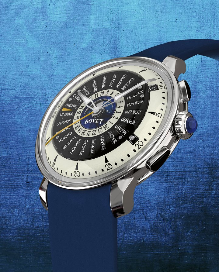  RÉCITAL 30: Case Dimier case. 42mm diameter, 12.9mm thick. 18k red gold or Grade 5 titanium. Domed sapphire crystal Dial 26 rollers (24 city rollers, 1 time period roller, 1 world time roller). Central 24-hour world time dial, additional New Delhi indication, additional minute hand Movement High-watchmaking self-winding movement (calibre R30-70-001). 33.50mm. 373 components. 28,800 vph/4 Hz frequency. 62-hour power reserve Functions Hours, minutes, world time on rollers, day/night indicator, additional minute hand Water Resistance 30m Strap Rubber.