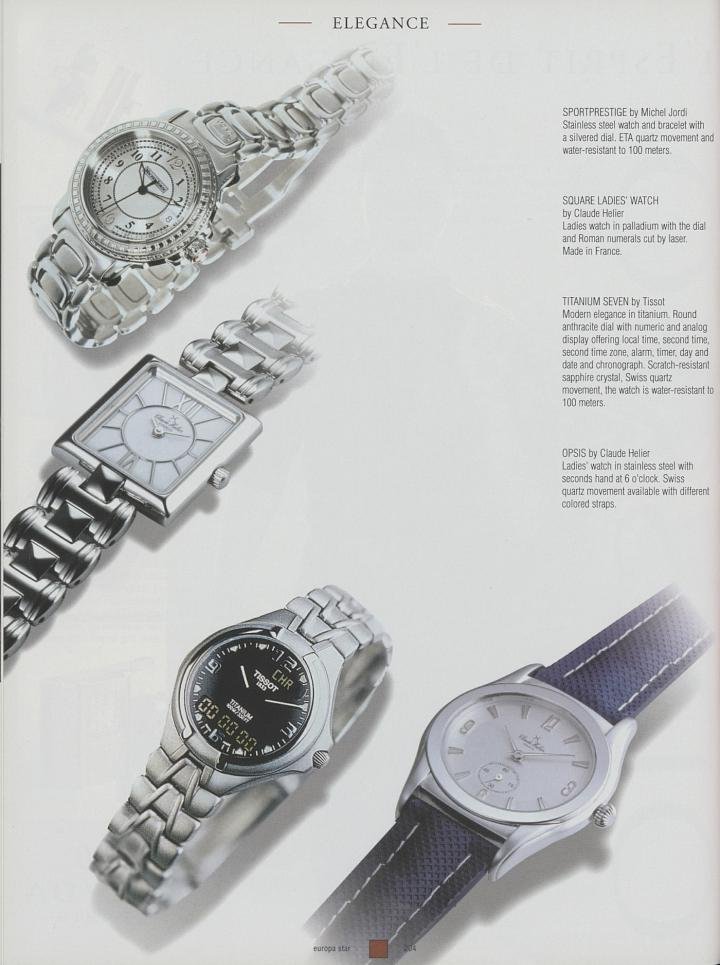 A hybrid (analogue and digital) display timepiece from Tissot in a 1999 edition of Europa Star (bottom left). The brand's new connected model is a continuation of its hybrid, multifunctional T-Touch line. 