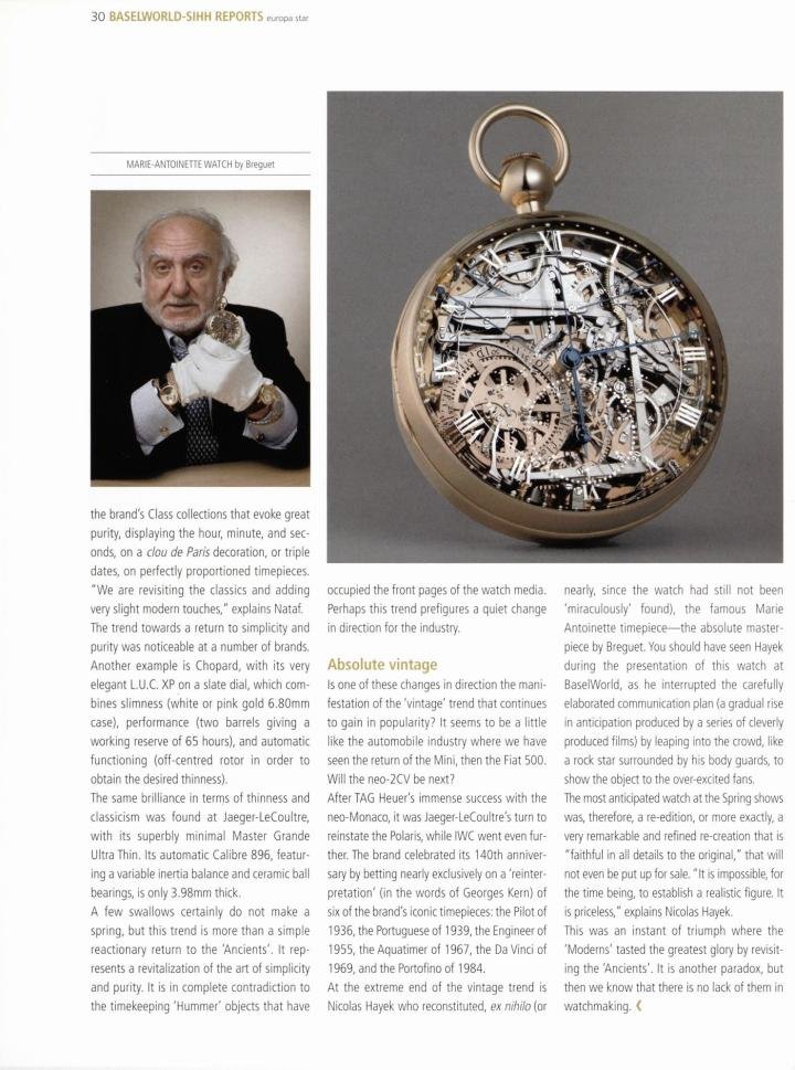 Nicolas G. Hayek presents the re-issue of the Marie-Antoinette watch in 2008.