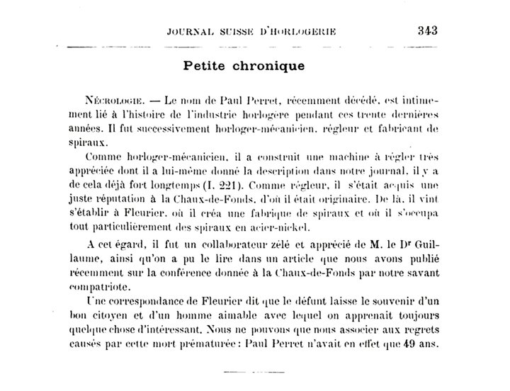 Paul Perret's obituary. JSH (1904)