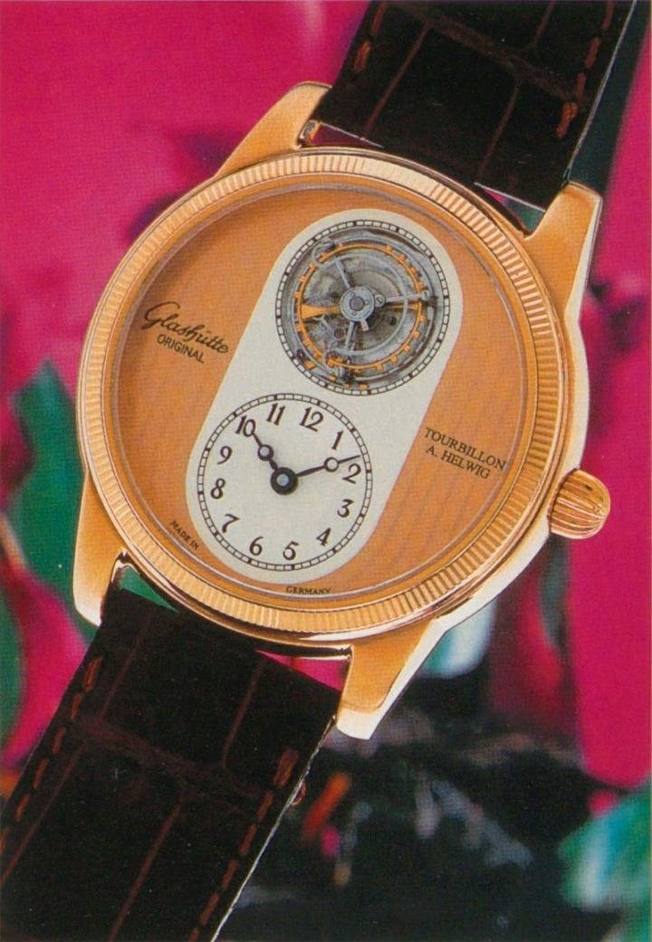 The “rebirth” of Helwig's flying tourbillon happened as soon as Glashütte Original was restarted, as shown in this image published in Europa Star 4/1996.
