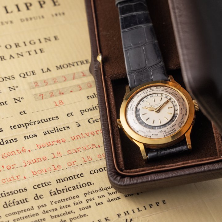 A Patek Philippe World Time 2523 with original box and papers is also among the highlights of the sale.