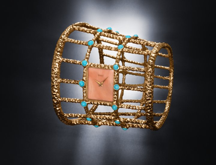 Piaget 1960s cuff watch in yellow gold, coral and turquoise