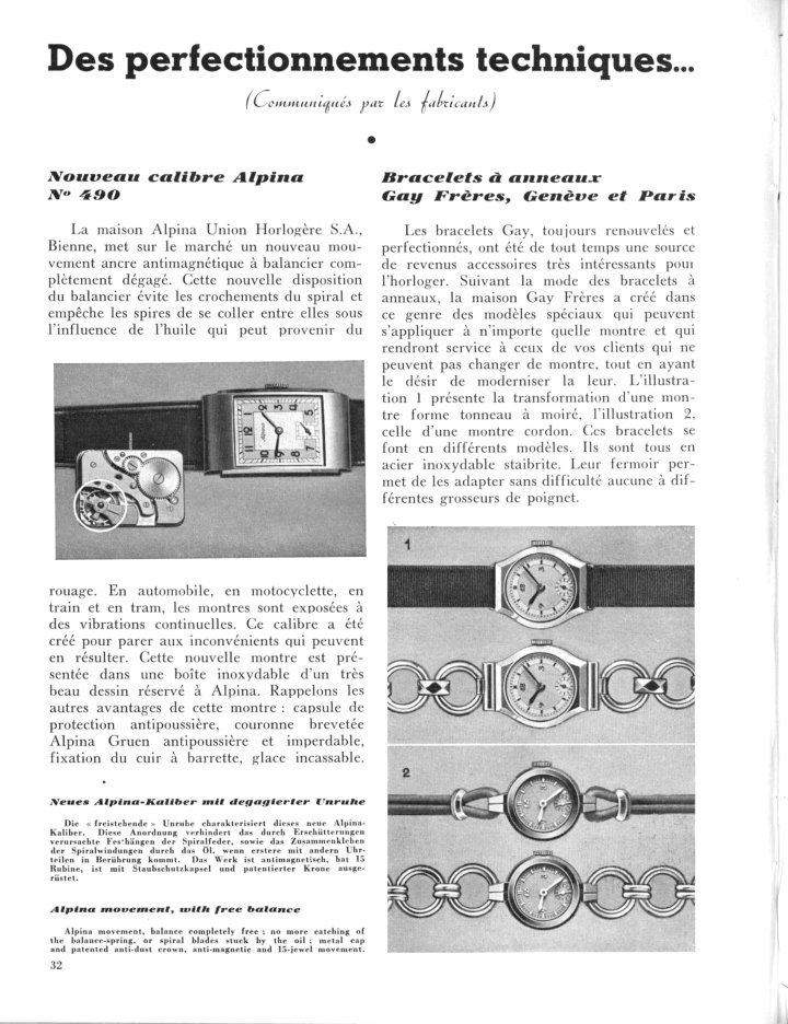 The introduction of Calibre 490 was reported in the Journal Suisse d'Horlogerie in 1938. For its 140th anniversary, Alpina launches two limited series equipped with the original calibre.