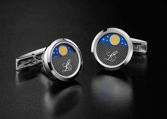 Louis Erard matching steel cufflinks composed of central moonphases under mineral glass