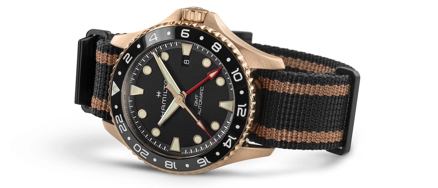 Hamilton equips the Khaki Navy Scuba with a GMT function