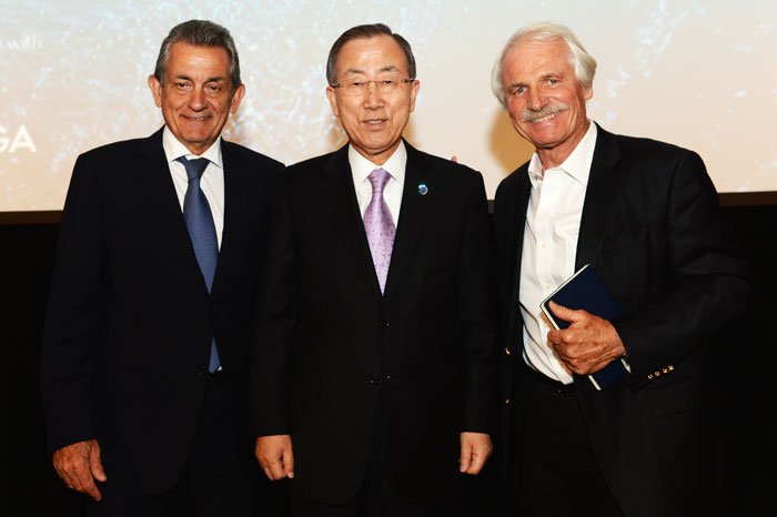 From Left to Right: Omega President Stephen Urquhart, U.N. Secretary-General Ban Ki-moon & Film Director Yann Arthus-Bertrand 