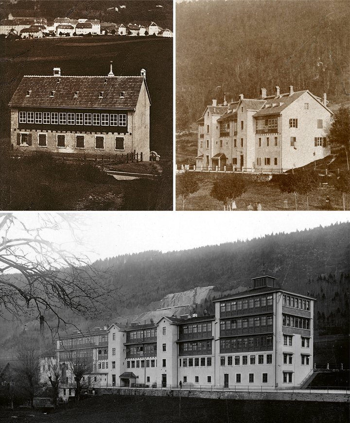 Les Longines factory in 1866, 1878 and 1881. Archives Compagnie des Montres Longines Francillon SA, Saint-Imier.