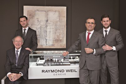 Raymond Weil together with his son-in-law Olivier Bernheim and his grandsons Elie and Pierre