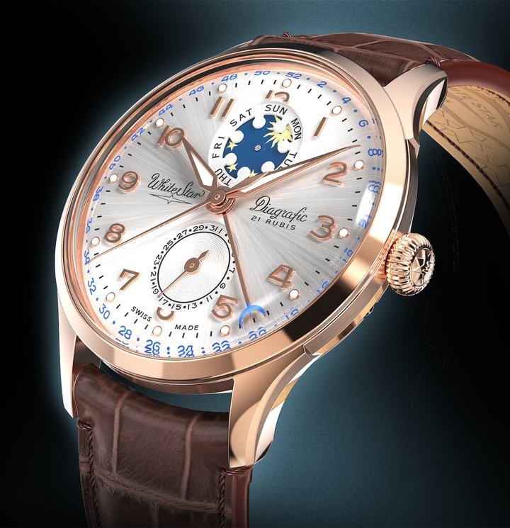 Distinctive for its original display combining the day of the week and the day-night function at 12 noon, the Diagrafic of 1951 has been recreated with a new movement.